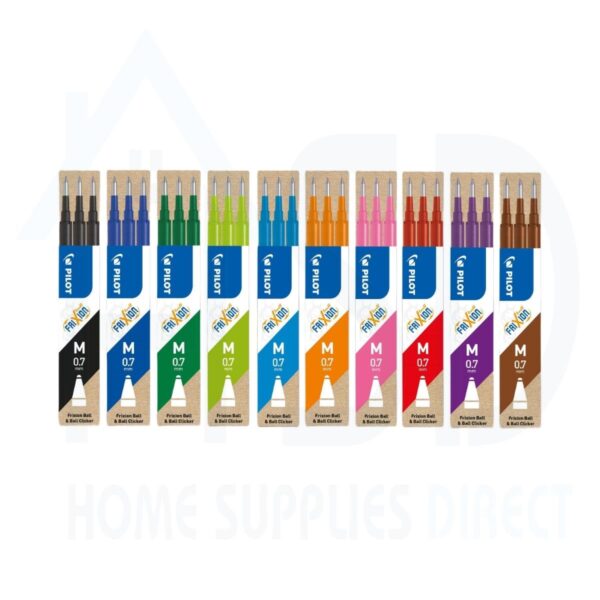 FR7-S3-VP2.jpg Pilot FriXion Refill Cartridge Set – 10 Refills (Black, Blue, Green, Lime Green, Sky Blue, Orange, Pink, Red, Violet, Brown) – 0.7mm Medium Tip