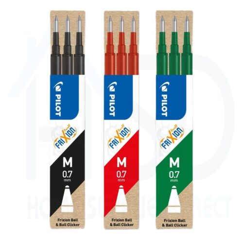 Pilot Frixion 3 Color Refill Cartridges for Ball & Clicker Pens – 0.7mm Medium Tip, Assorted Colors (Black, Red & Green)