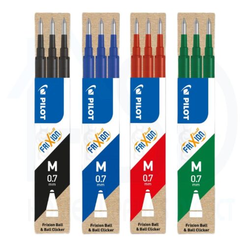 Pilot Frixion 4 Color Refill Cartridges for Ball & Clicker Pens – 0.7mm Medium Tip, Assorted Colors (Black, Blue, Red & Green)