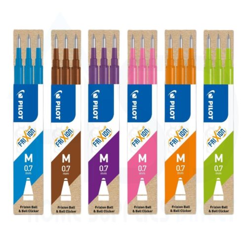 Pilot Frixion 6 Color Refill Cartridges for Ball & Clicker Pens – 0.7mm Medium Tip, Assorted Colors (Sky Blue, Brown, Viloet, Pink, Orange & Lime Green)