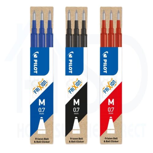 Pilot Frixion 3 Color Refill Cartridges for Ball & Clicker Pens – 0.7mm Medium Tip, Assorted Colors (Blue, Black & Red)