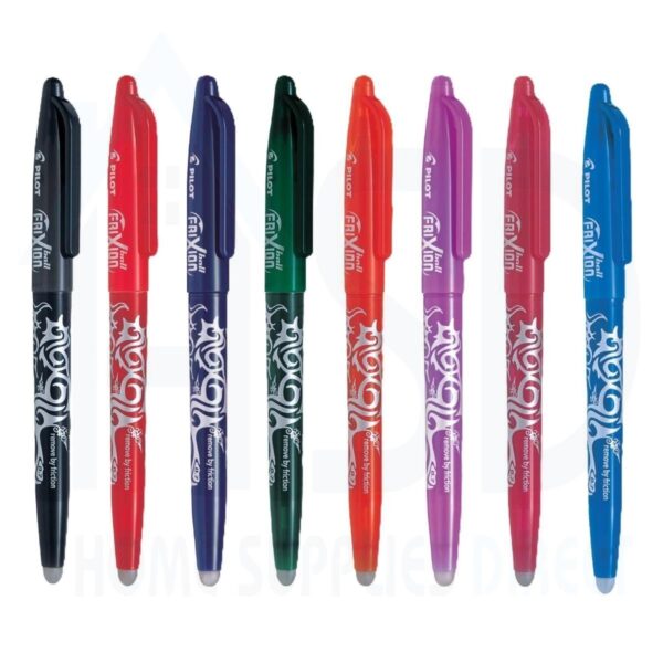 FR7-VP1.jpg Pilot Assorted Colour (8 Pens) Set Frixion Rollerball – Medium 0.7mm, Erasable Ink Removes by Friction – Black, Red, Blue, Green, Orange, Purple, Pink, Sky Blue