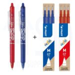 Pilot 2 Frixion Retractable Pen Set (Red & Blue + Matching Refills Set) – Medium 0.7mm Erasable Ink for Effortless Writing & Editing