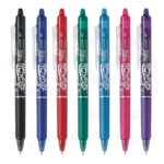 Pilot 7 Pen Set (Black, Blue, Red, Green, Light Blue, Pink & Violet) Retractable Pen – Medium 0.7mm Erasable Ink for Effortless Writing & Editing