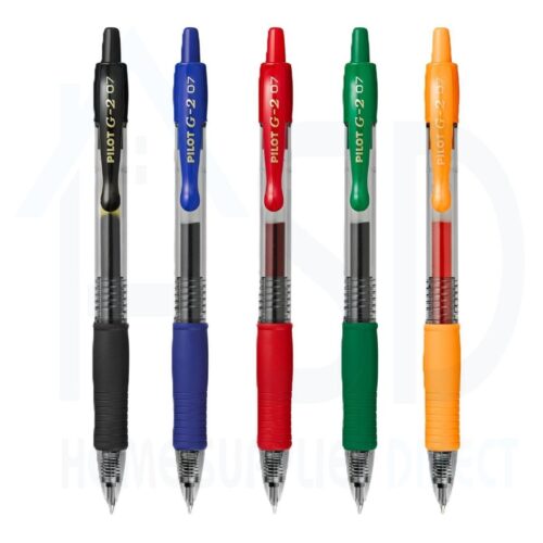 Pilot G-2 5 Pen Set (Black, Blue, Red, Green & Orange) Broad 0.7mm Medium Retractable Rollerball Pen – Iconic Gel Pen with Bold Writing
