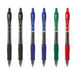 Pilot G-2 6 Pen Set (2 Black, 2 Blue, 1 Green & 1 Red) Broad 0.7mm Medium Retractable Rollerball Pen – Iconic Gel Pen with Bold Writing