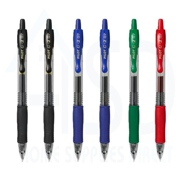 G2-07-VP4.jpg Pilot G-2 6 Pen Set (2 Black, 2 Blue, 1 Green & 1 Red) Broad 0.7mm Medium Retractable Rollerball Pen – Iconic Gel Pen with Bold Writing