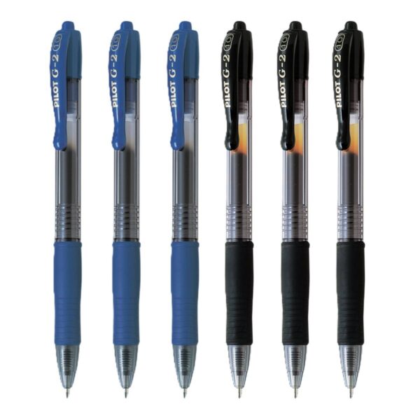 Pilot G-2 Retractable Gel Pen Set – 6 Pens (3 Blue & 3 Black) – 1.0mm Broad Tip – Smooth, Bold Rollerball Writing