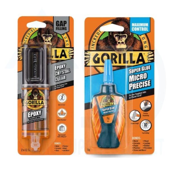 GRG-BLU-MP5+EPX-25 Gorilla Epoxy 25ml & Super Glue 5g Micro Precise Set – Strong, Fast-Setting Adhesives for Metal, Wood & More