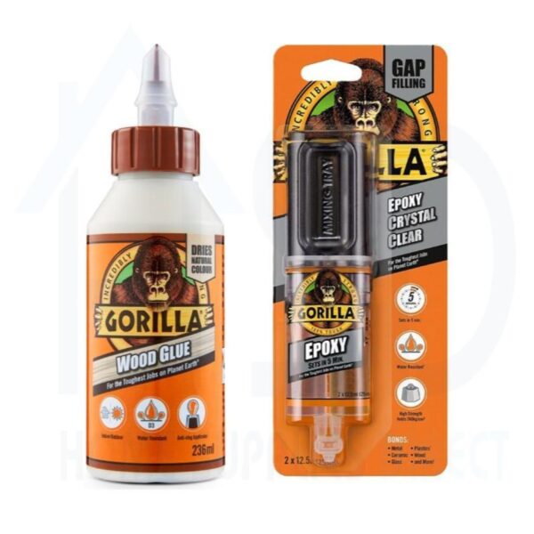 GRG-EPX-25+WOD-236 Gorilla Epoxy 25ml & Wood Glue 236ml Set – Strong, Water-Resistant Adhesives for Wood, Metal & More