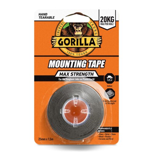 Gorilla Mounting Tape 20KG Max Strength 25mm x 1.5M – Heavy Duty Double-Sided Adhesive Tape