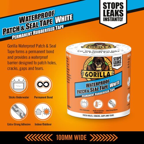 Gorilla Waterproof Patch & Seal Tape 100mm x 3m White – Instant Leak Repair & Heavy-Duty Waterproof Seal