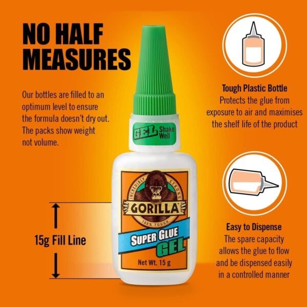 Gorilla Super Glue Precise Gel 15g – Fast-Setting, Impact-Tough Adhesive with Precision Application 3 Gorilla Super Glue Precise Gel 15g – Fast-Setting, Impact-Tough Adhesive with Precision Application