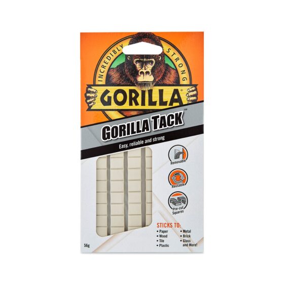 Gorilla Mounting Tack 84 Pre-Cut Squares (56g) – Reusable Adhesive for Indoor & Outdoor Use