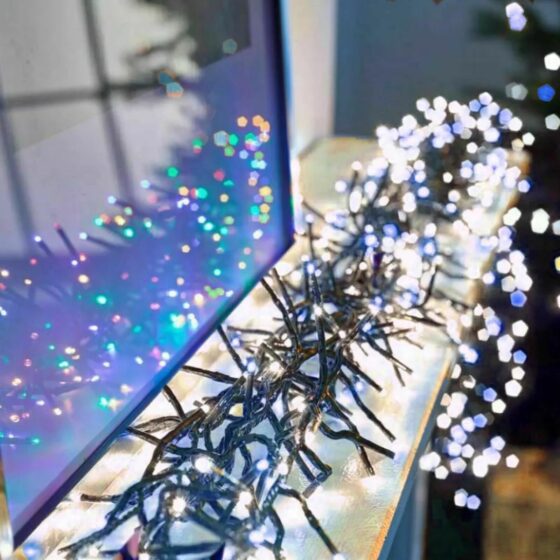 300 LED Blue & White Cluster Lights (3m) – Battery Fairy Lights for Christmas, Weddings, and Home Decor