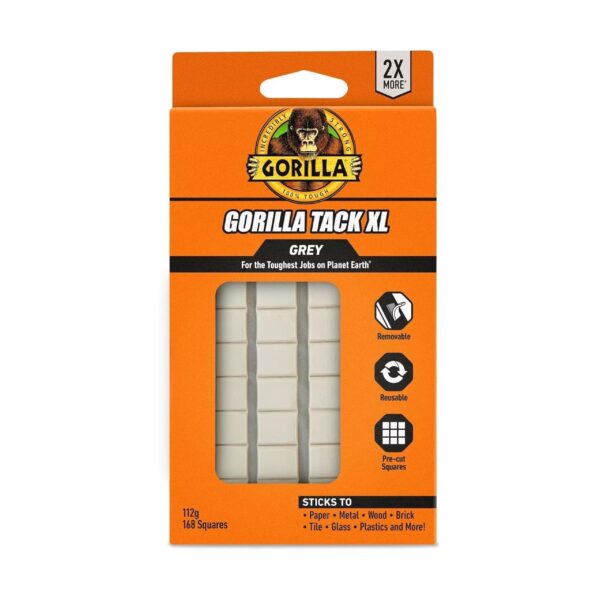 Gorilla Mounting Putty XL – 168 Pre-Cut Squares (112g) – Reusable Adhesive for Indoor & Outdoor Use
