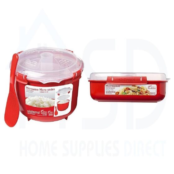 Sistema 2.6L Rice Steamer + 1.25L Lunch Box Set for Microwave Cooking | BPA-Free