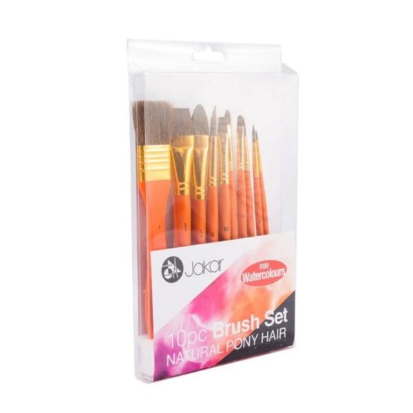 Item0-BKPRuU.jpg Jakar Watercolour Natural Pony Hair Brush Set – 10-Piece Set for Watercolour Painting, Includes Filbert, Round, Flat, Shader, Liner, and Fan Brushes (6438)