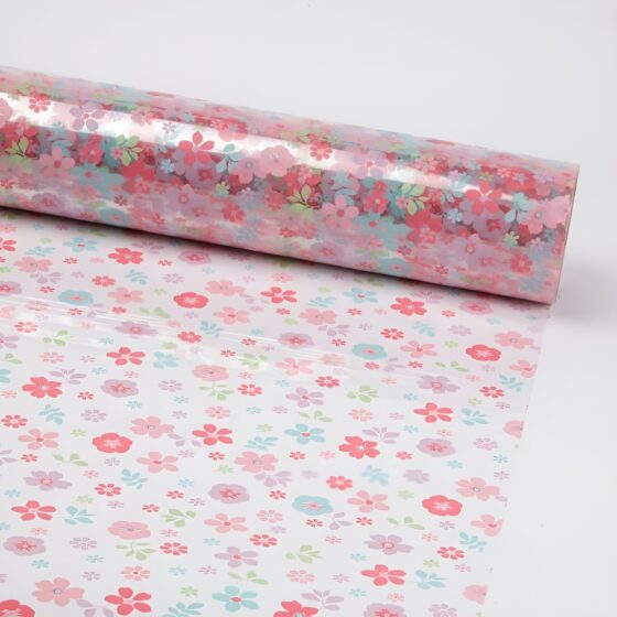 Oasis Pink Scattered Flower Film (80cm x 1M) Folded Cellophane Wrap – Versatile & Recyclable