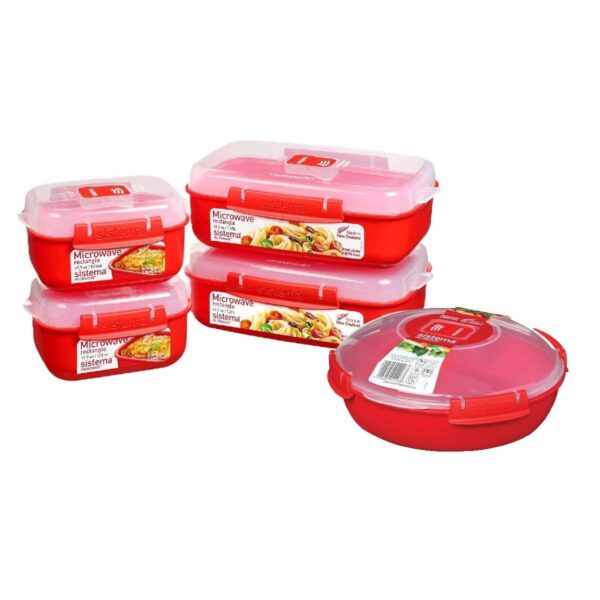Sistema Lunch Box Set (1.25L x 2, 525ml x 2) + Round Dish Plate (1.3L) | BPA-Free & Leak-Proof, Microwave, Freezer & Dishwasher Safe
