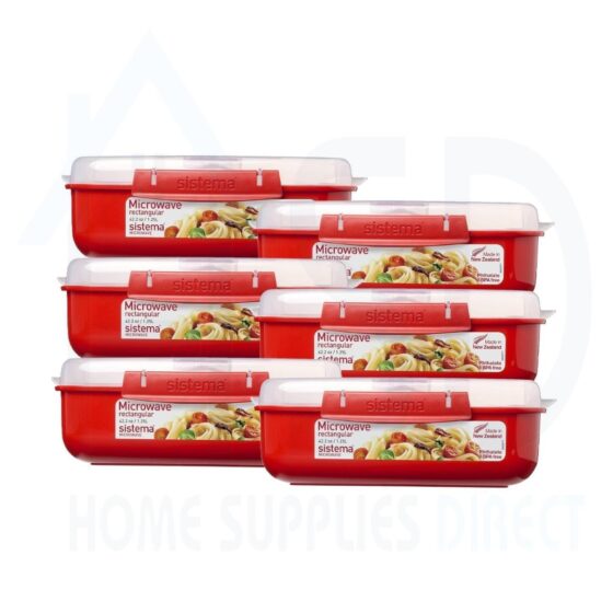 Sistema Microwave (6 Packs) Rectangular Lunch Box – 1.25L | BPA-Free Plastic