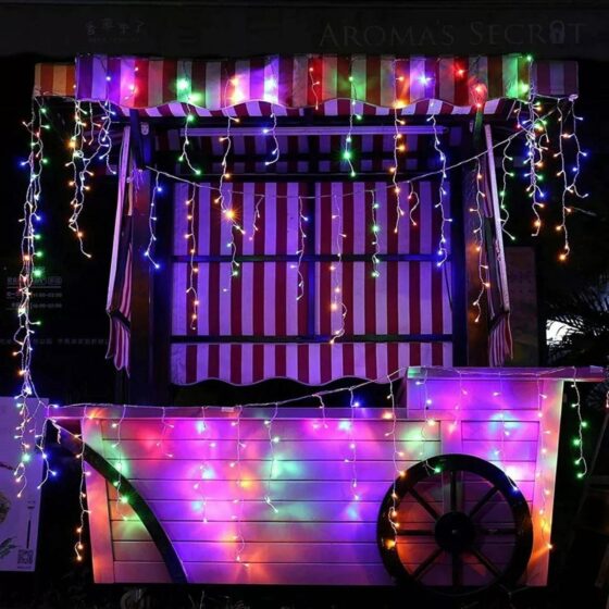 200 LED Multicolour Icicle Lights (3.9m) – Battery Fairy Lights for Christmas, Weddings, and Home Decor
