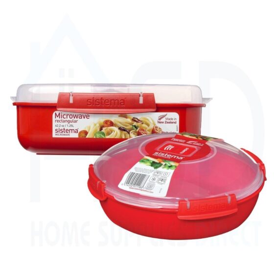 Sistema 1.25L Rectangular Lunch Box + 1.3L Round Dish Plate | BPA-Free Microwave Set