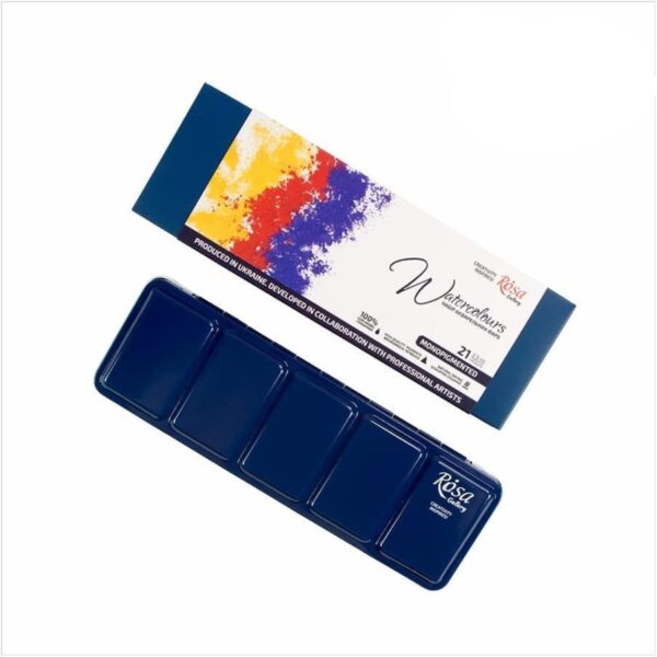 Item0-OETpEI.jpg Rosa Gallery Watercolour Paints – Monopigmented 21 Assorted Full Pans in Indigo Metal Case