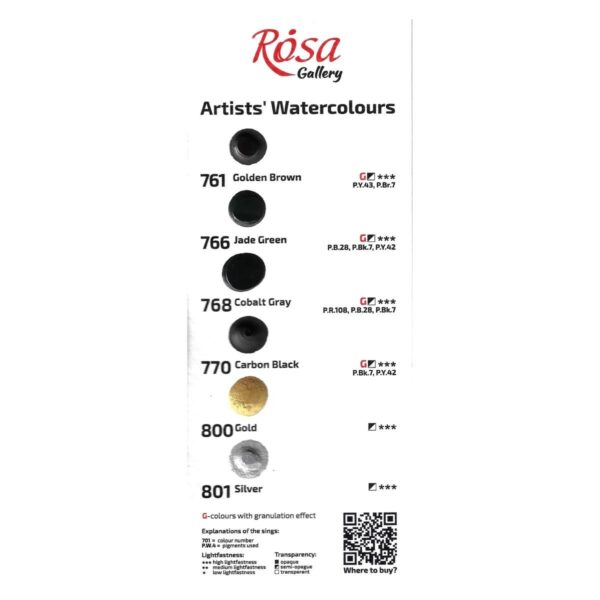 Rosa Gallery Watercolour Dot Card – 6 Colours | Artist Sample Sheet for Testing & Swatching