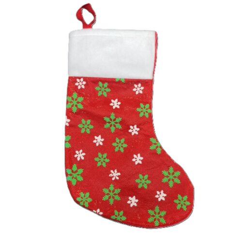 White and Green Snowflakes Christmas Stocking – Festive Holiday Decoration