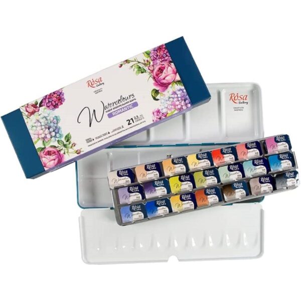 Item0-StQF9a.jpg Rosa Gallery Romantic Watercolour Set – 21 x 2.5ml Full Pans | Artist Paint Tin for Soft & Expressive Artwork