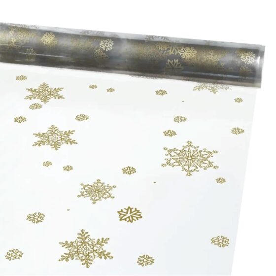 Oasis 40 Micron (80cm x 1M) Winter Spice Gold Snowflake Folded Cellophane Wrap – Versatile & Recyclable