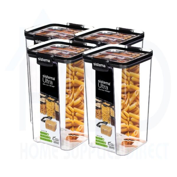 Sistema Ultra Square 1.3L Food Container (4 Pack) – BPA-Free Plastic for Safe & Durable Food Storage