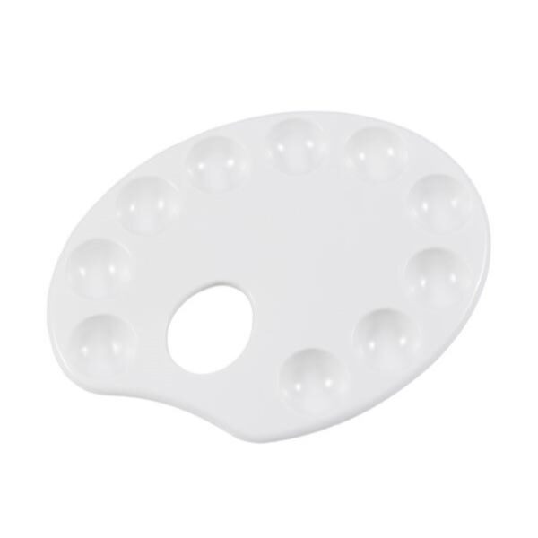 Item0-gZeN4C.jpg Jakar White Plastic Palette – Oval 23x17cm (6601) with 10 Wells & Thumb Hole, Hanging Pack for Painting
