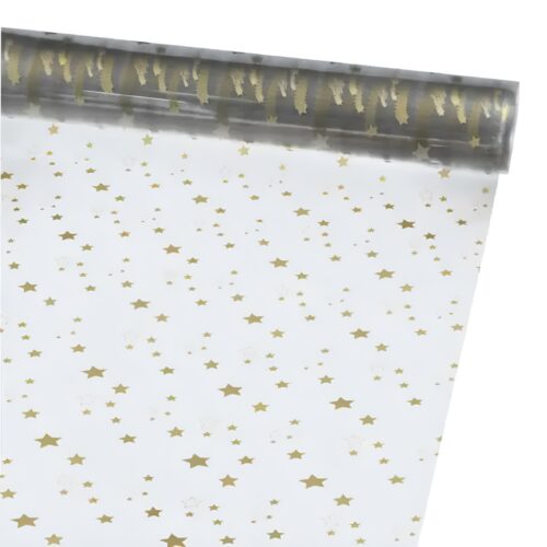 Oasis 40 Micron (80cm x 1M) Winter Spice Gold Stars Folded Cellophane Wrap  – Versatile & Recyclable