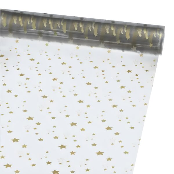 Item0-iV56V2.jpg Oasis 40 Micron (80cm x 1M) Winter Spice Gold Stars Folded Cellophane Wrap – Versatile & Recyclable