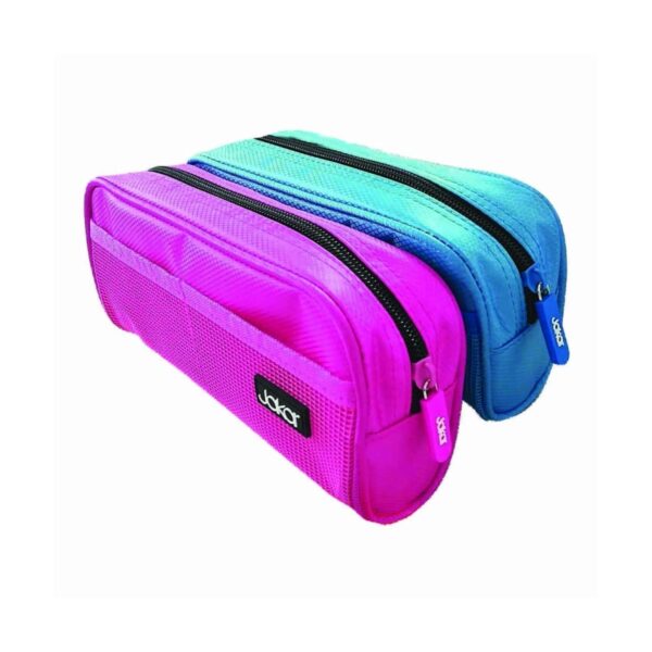 Item0-pmedsv.jpg Jakar U-Shaped Pencil Case – 21x10x6cm, Durable Fabric with Mesh Pockets, Assorted Blue & Pink Colours (7460)