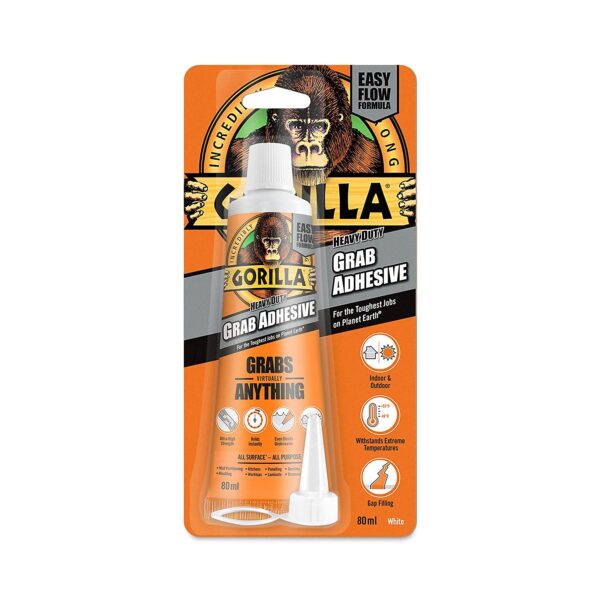 Item0-sSOTTA.jpg Gorilla Grab Adhesive 80ml White Tube – Heavy Duty, Waterproof Construction Adhesive for Instant Bonding