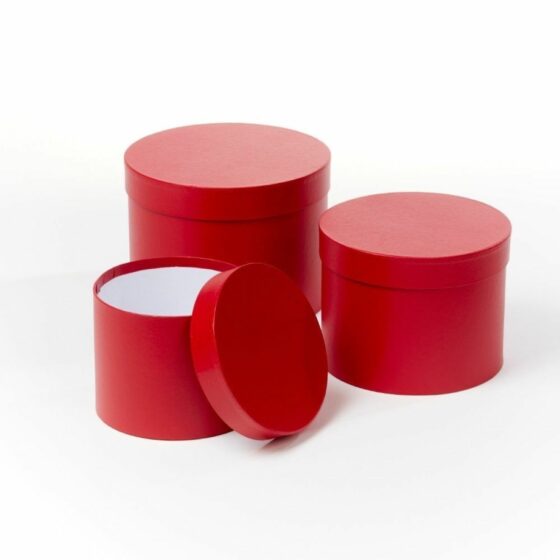 Oasis Round Red Hat Boxes Set of 3 – Strong, Waterproof & Recyclable for Floristry Art & Crafts