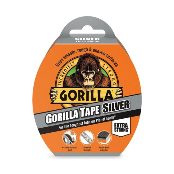 Gorilla Tape Silver 48mm x 11M – Heavy Duty, Weather-Resistant Duct Tape for Ultimate Holding Power