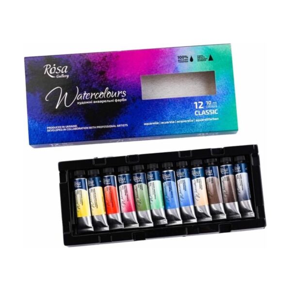 Rosa Gallery Watercolour Tube Set – 12 x 10ml | Assorted Artist-Grade Colours