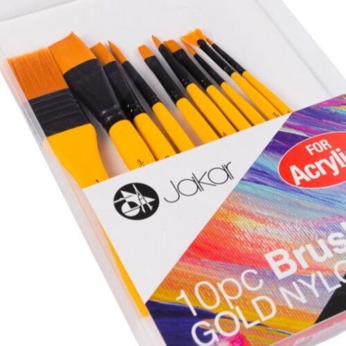 Jakar Acrylic Gold Nylon Hair Brush Set - 10-Piece Set for Acrylic Painting, Includes Filbert, Round, Flat, Shader, Liner, and Fan Brushes (6437) 4 Jakar Acrylic Gold Nylon Hair Brush Set – 10-Piece Set for Acrylic Painting, Includes Filbert, Round, Flat, Shader, Liner, and Fan Brushes (6437)