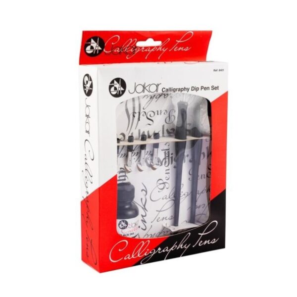 Jakar Calligraphy Dip Pen Set - 8 Piece Kit with 6 Assorted Nibs & 30ml Black Ink (8401) 1 Jakar Calligraphy Dip Pen Set – 8 Piece Kit with 6 Assorted Nibs & 30ml Black Ink (8401)