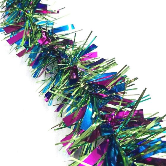 Chunky Aqua Cerise Green Tinsel Garland – Perfect for Christmas & Party Decorations