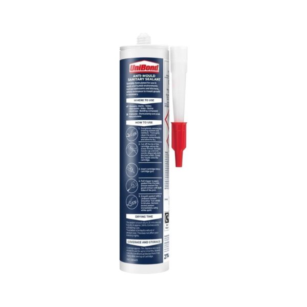 UniBond White Anti-Mould Silicone Sealant for Kitchen & Bathroom (274g)