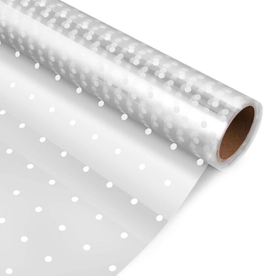 Oasis 40 Polka Dot (80cm x 1M) Transparent Clear Polypropylene Cellophane Wrap Folded – Versatile & Recyclable Floral Film