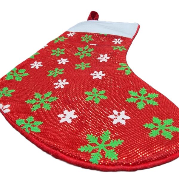 White and Green Snowflakes Christmas Stocking - Festive Holiday Decoration 1 White and Green Snowflakes Christmas Stocking – Festive Holiday Decoration