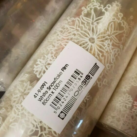 Oasis White Snowflake Film (80cm x 1M) Folded Cellophane Wrap – Versatile & Recyclable