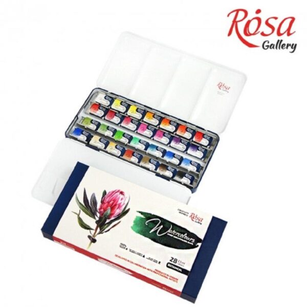 Rosa Gallery Botanical Watercolour Set – 28 Full Pans in Indigo Metal Case | Artist Paints for Floral & Nature Art