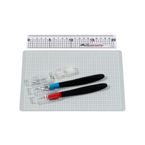 Jakar Cutting Set 6 Piece (Includes A5 Cutting Mat, 20cm Acrylic Ruler, Fixed & Swivel Bladed Hobby Knives with 5 Spare Blades Each) – Hanging Pack for Versatile Craft Cutting (7378)